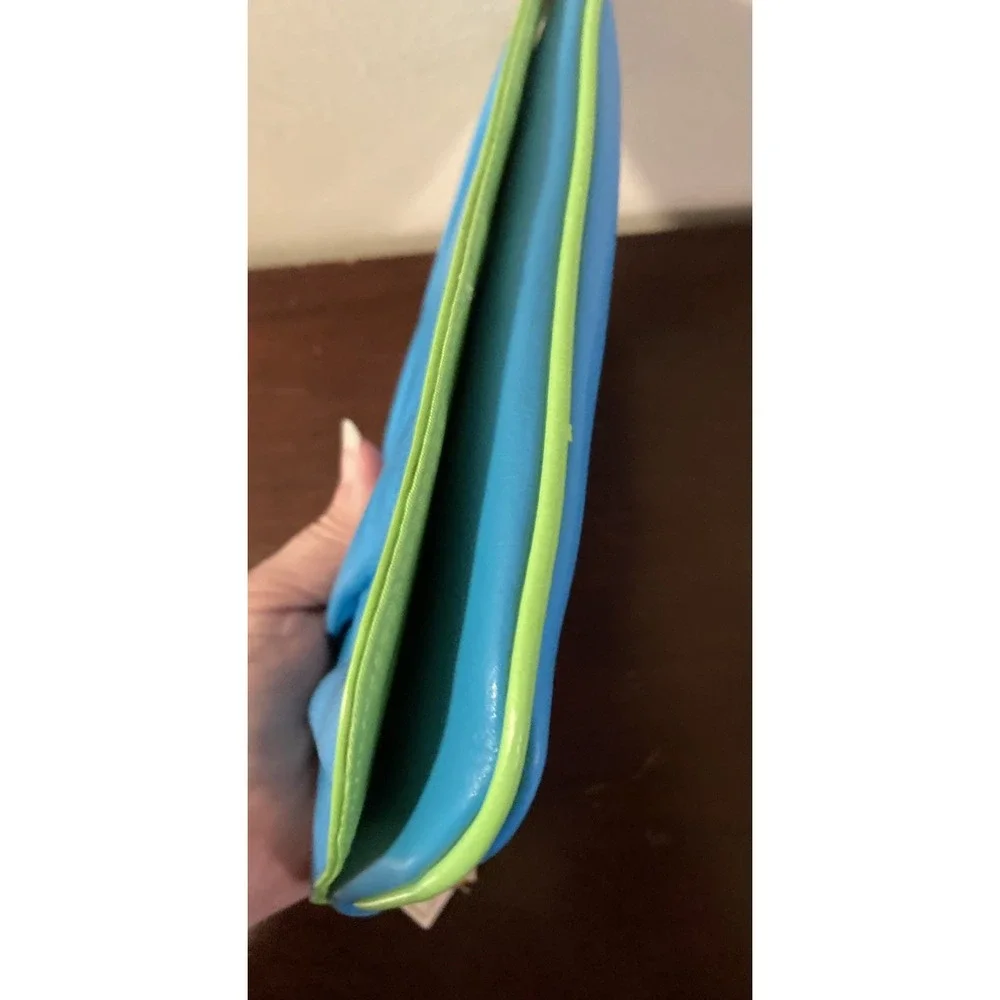 Baekgaard Genuine‎ Leather Gathered Clutch Bag Cotton Candy Blue Lime NWT - Picture 6 of 11